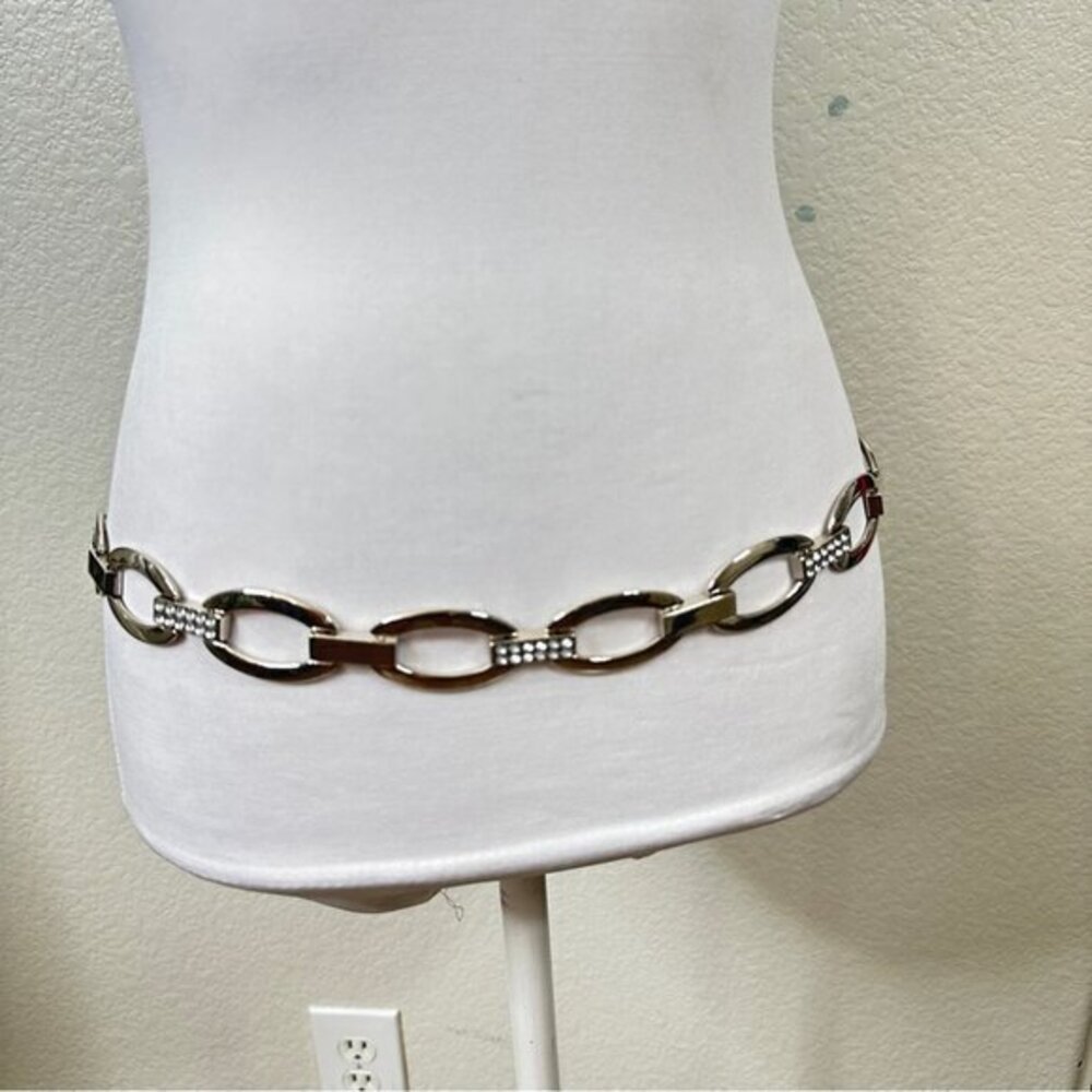 Juliana Collezione Black BELT Silver Crystal Studded Italian Leather Skinny SM